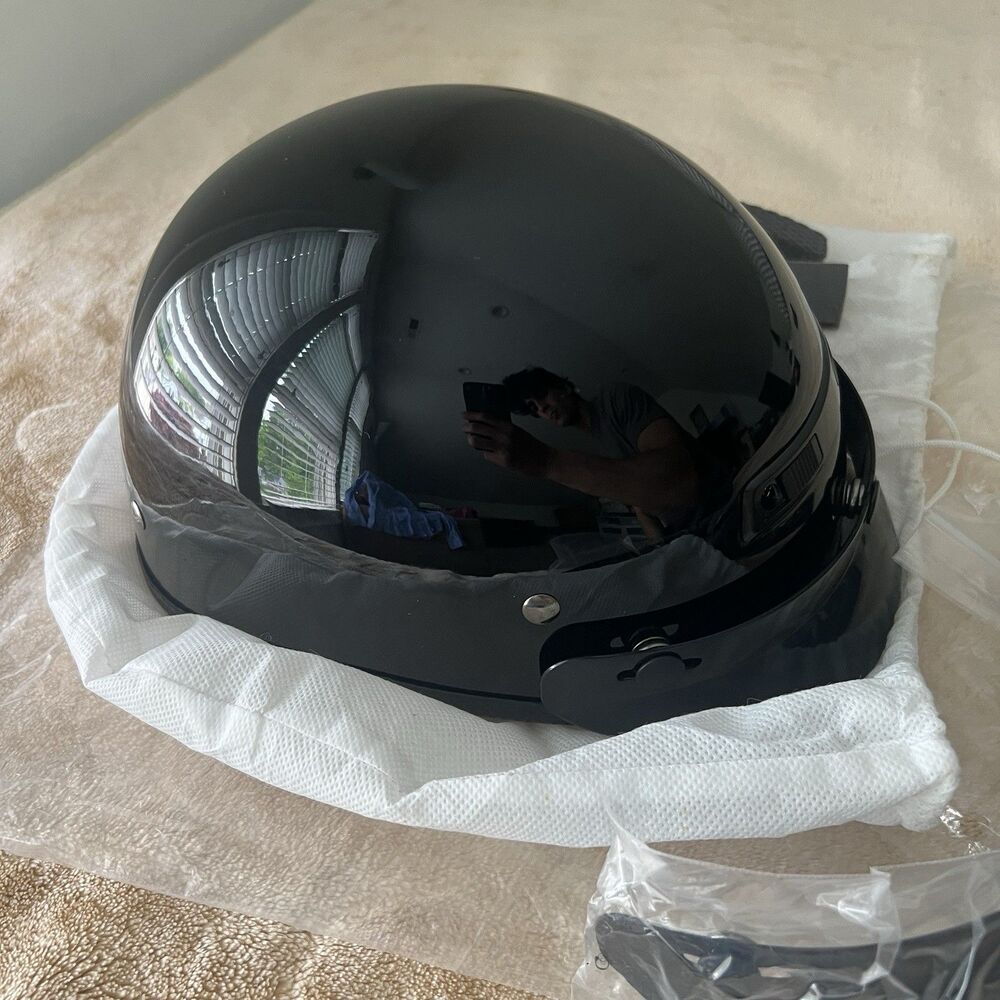 Vega Fiberglass Half Helmet Gloss Black Size Small DOT Motorcycle with Visor